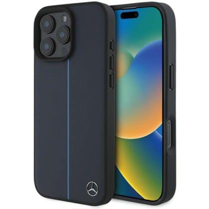Mercedes Blue Line Leather MagSafe - θήκη για Apple iPhone 16 Pro Max - Μπλε