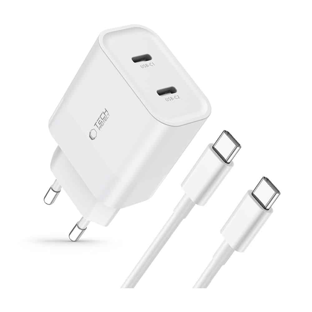 Tech-Protect φορτιστής 2 θυρών C20W PD20W + καλώδιο Type-C λευκό - Image 2