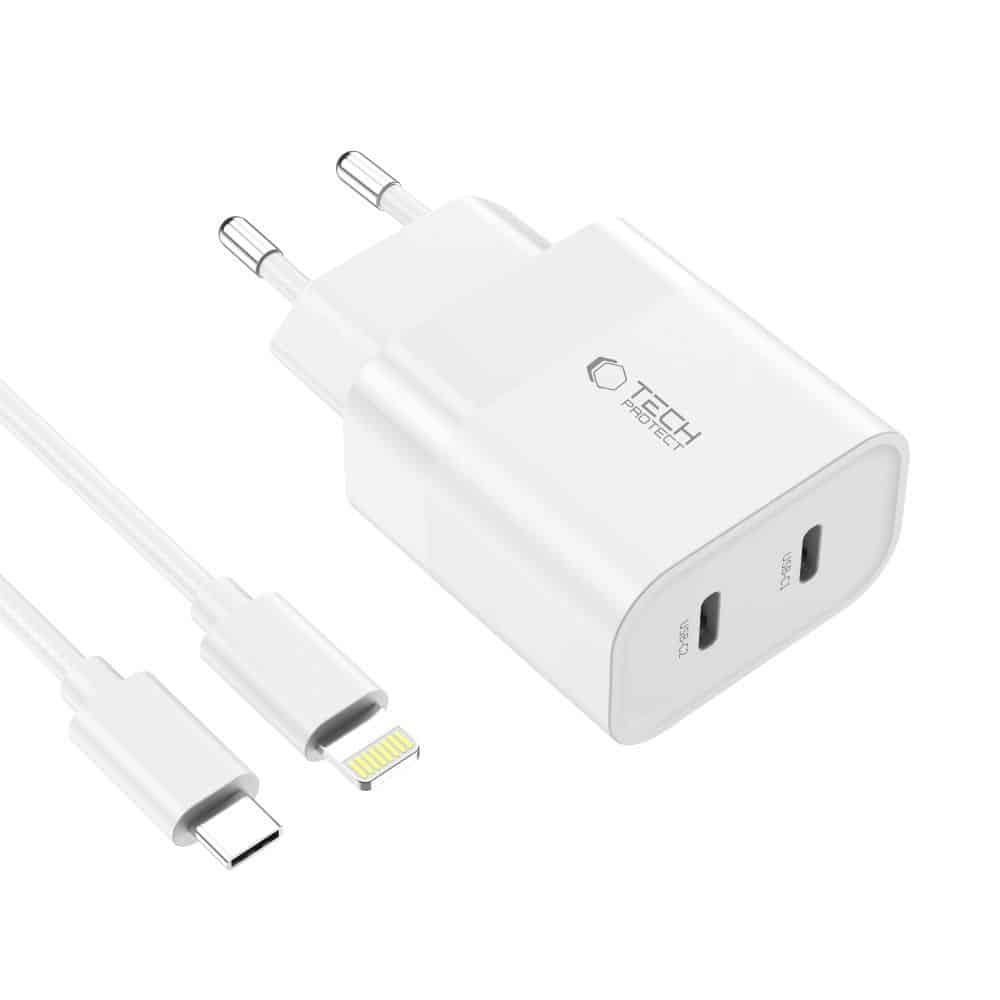 Tech-Protect φορτιστής 2 θυρών C20W PD20W + καλώδιο Type-C λευκό - Image 3