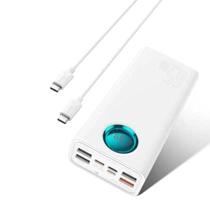 Baseus - Power Bank (P10022402223-00) - 4x USB, Type-C, Lighting, Micro-USB, Γρήγορη φόρτιση, 65W, 26800mAh, Καλώδιο USB-C - Λευκό