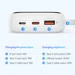 Baseus - Power Bank Qpow Pro+ (P10067101213-00) - Lightning, 2x Type-C, USB, 22.5W, 10000mAh, Καλώδιο Type-C - Λευκό - Image 6