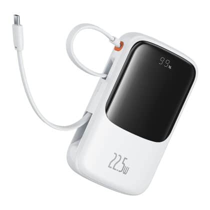 Baseus - Power Bank Qpow Pro+ (P10067101213-00) - Lightning, 2x Type-C, USB, 22.5W, 10000mAh, Καλώδιο Type-C - Λευκό