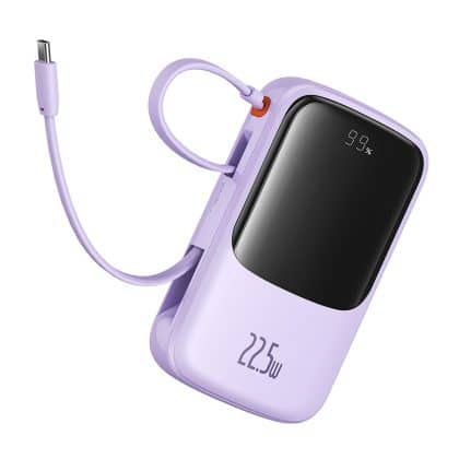 Baseus - Power Bank Qpow Pro+ (P10067101513-00) - Lightning, 2x Type-C, USB, 22.5W, 10000mAh, Καλώδιο Type-C - Μωβ