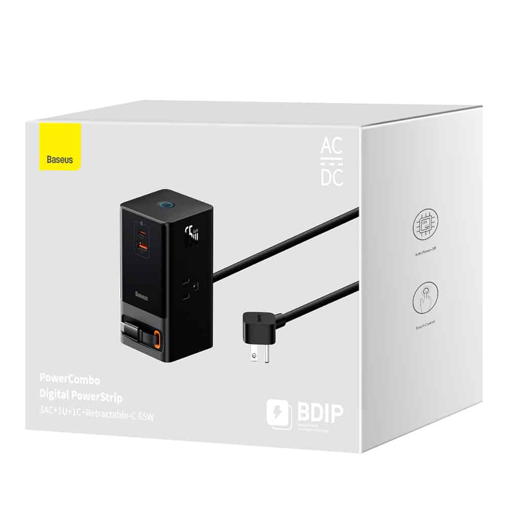 Baseus - Φορτιστής Τοίχου PowerCombo Digital PowerStrip (PSLR000101) - 3 x AC, USB, Type-C με καλώδιο Type-C, 65W - Μαύρο - Image 7