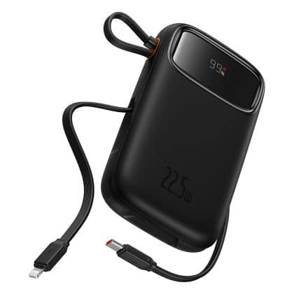 Baseus - Power Bank Qpow Pro+ (P10055003113-00) - Lightning, 2x Type-C, USB, 22.5W, 10000mAh, Καλώδιο Type-C, 30cm - Μαύρο