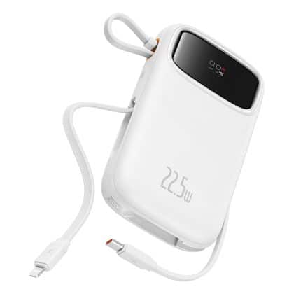 Baseus - Power Bank Qpow Pro+ (P10055003223-00) - Lightning, 2x Type-C, USB, 22.5W, 10000mAh, Καλώδιο Type-C, 30cm - Λευκό