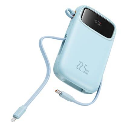 Baseus - Power bank Qpow Pro+ (P10055003313-00) - Lightning, 2x Type-C, USB, 22.5W, 10000mAh, καλώδιο Type-C, 30cm - μπλε