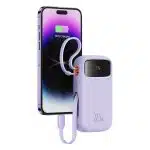 Baseus - Power Bank Qpow Pro+ (P10055003513-00) - Lightning, 2x Type-C, USB, 22.5W, 10000mAh, Καλώδιο Type-C, 30cm - Μωβ - Image 3