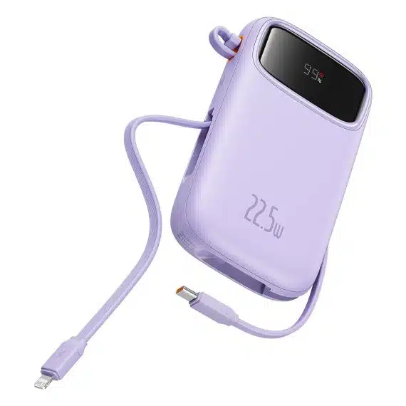 Baseus - Power bank Qpow Pro+ (P10055002513-00) - Lightning, 2x Type-C, USB, 22.5W, 20000mAh, καλώδιο Type-C, 30cm - μωβ