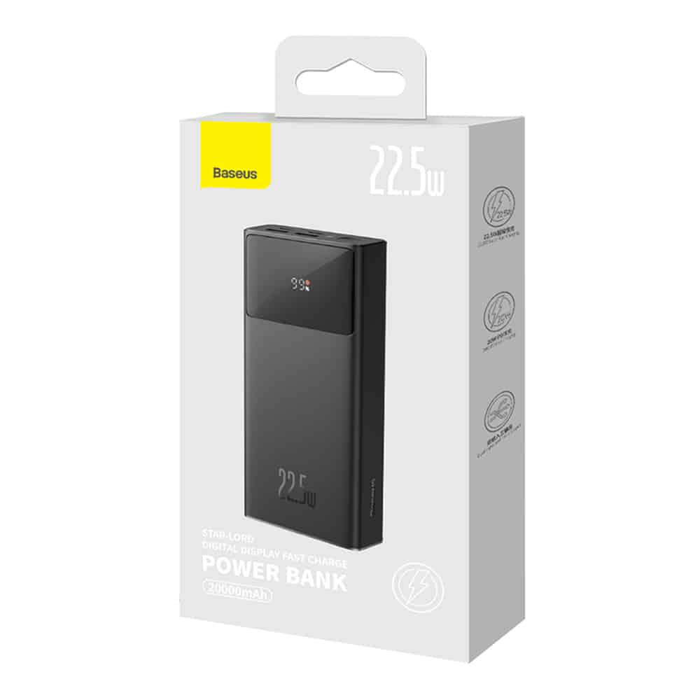 Baseus - Power Bank Star-Lord (PPXJ080001) - 2x USB, Type-C, Micro-USB, 22.5W, 20000mAh, καλώδιο Type-C, 3A, 30cm - μαύρο - Image 7