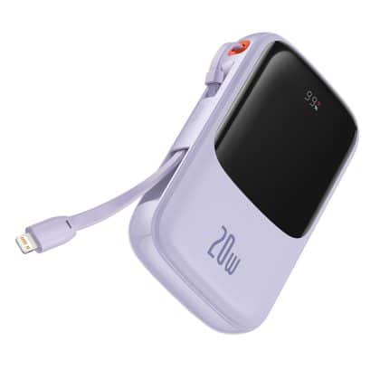 Baseus - Power Bank Qpow Pro (PPQD030005) - 2x Lightning, Type-C, USB, 20000mAh, 20W, με καλώδιο USB-C - Μωβ