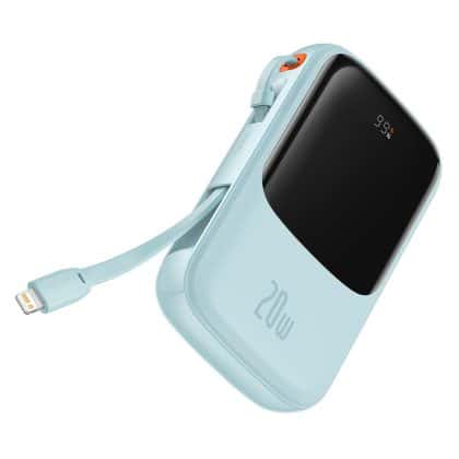 Baseus - Power Bank Qpow Pro (PPQD030003) - Lightning, Type-C, USB, 20000mAh, 20W, με Καλώδιο USB-C, Lightning, 3A - Μπλε