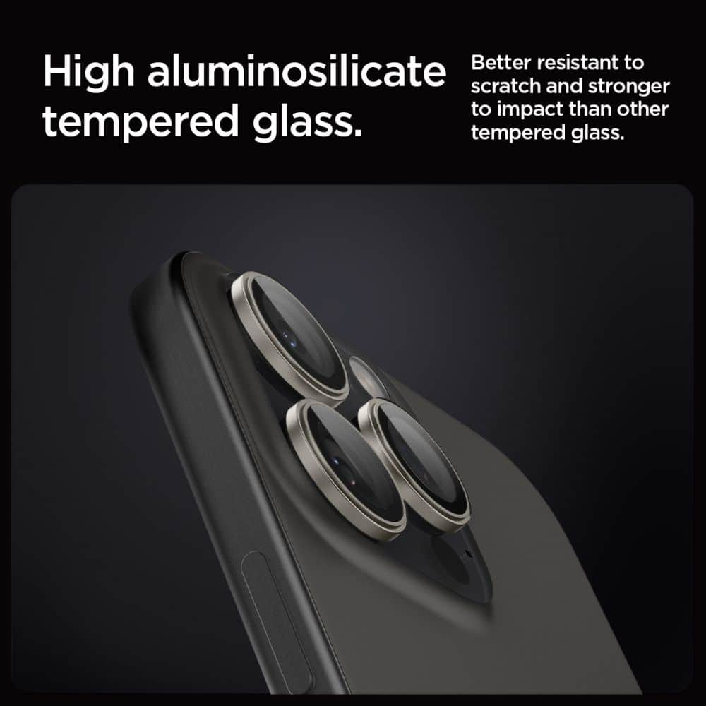 Spigen Optik Pro Glas.tr "Ez Fit" camera protector 2-pack iPhone 14 Pro / Pro Max / 15 Pro / Pro Max / 16 Pro / Pro Max φυσικό τιτάνιο - Image 7