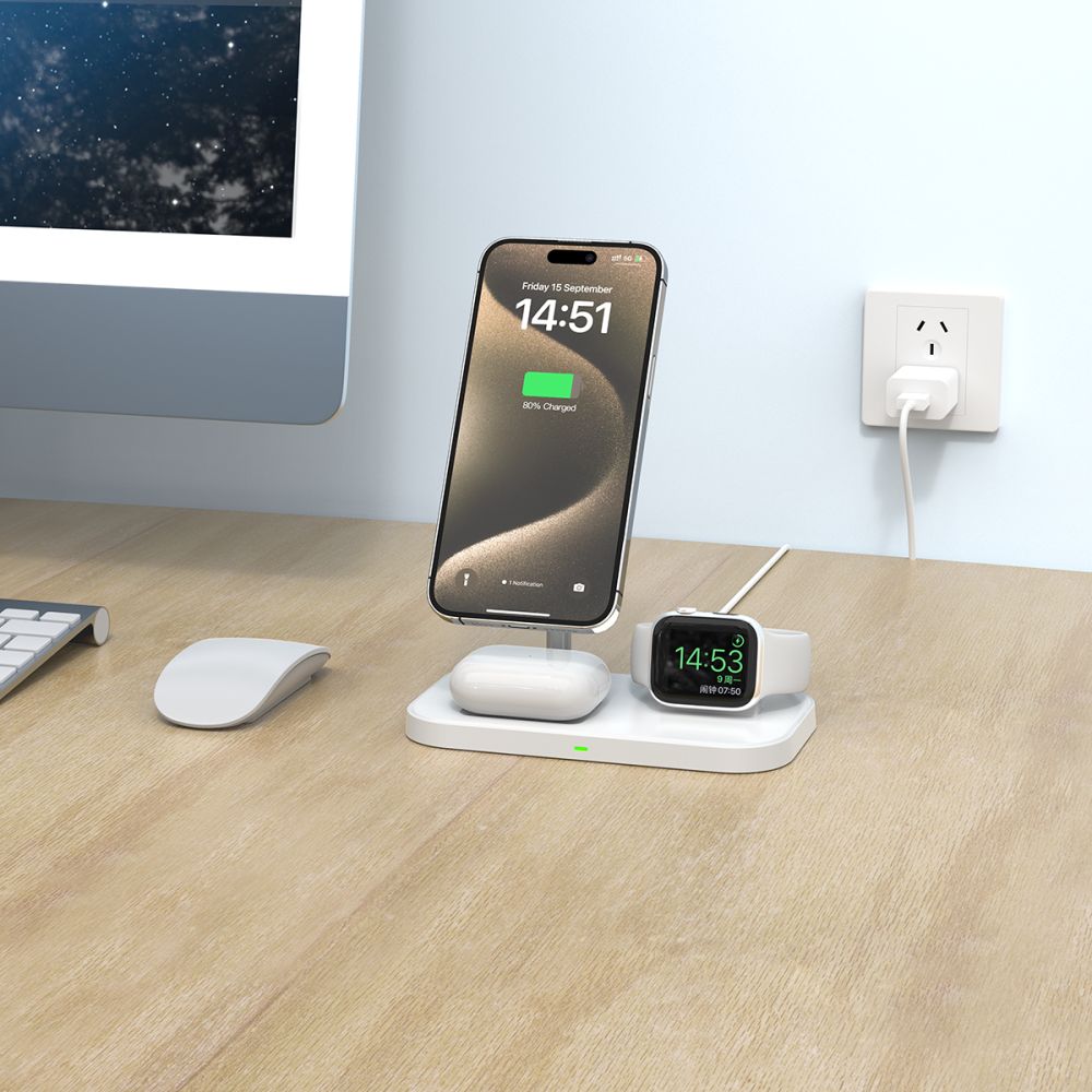 Tech-Protect 3 σε 1 μαγνητικός MagSafe ασύρματος φορτιστής QI15W-A22 λευκός - Image 7
