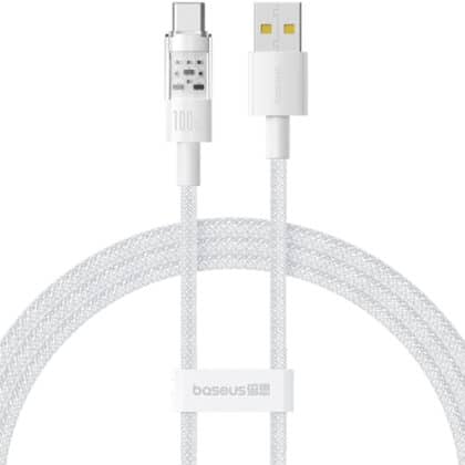 Baseus - Καλώδιο Δεδομένων Gem (P10373002211-00) - USB σε Type-C, Υπερ Γρήγορη Φόρτιση 100W, 1m - Σελήνη Λευκό