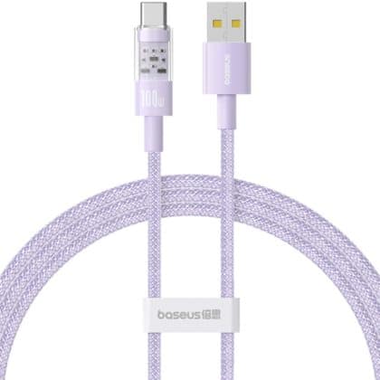 Baseus - Καλώδιο Δεδομένων Gem (P10373002511-01) - USB σε Type-C, Υπερ Γρήγορη Φόρτιση 100W, 2m - Νεφελώδης Μωβ