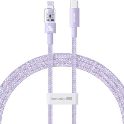 Baseus - Καλώδιο Δεδομένων Gem (P10373001511-00) - USB σε Lightning, Γρήγορη Φόρτιση 20W, 1m - Νεφελώδης Μωβ