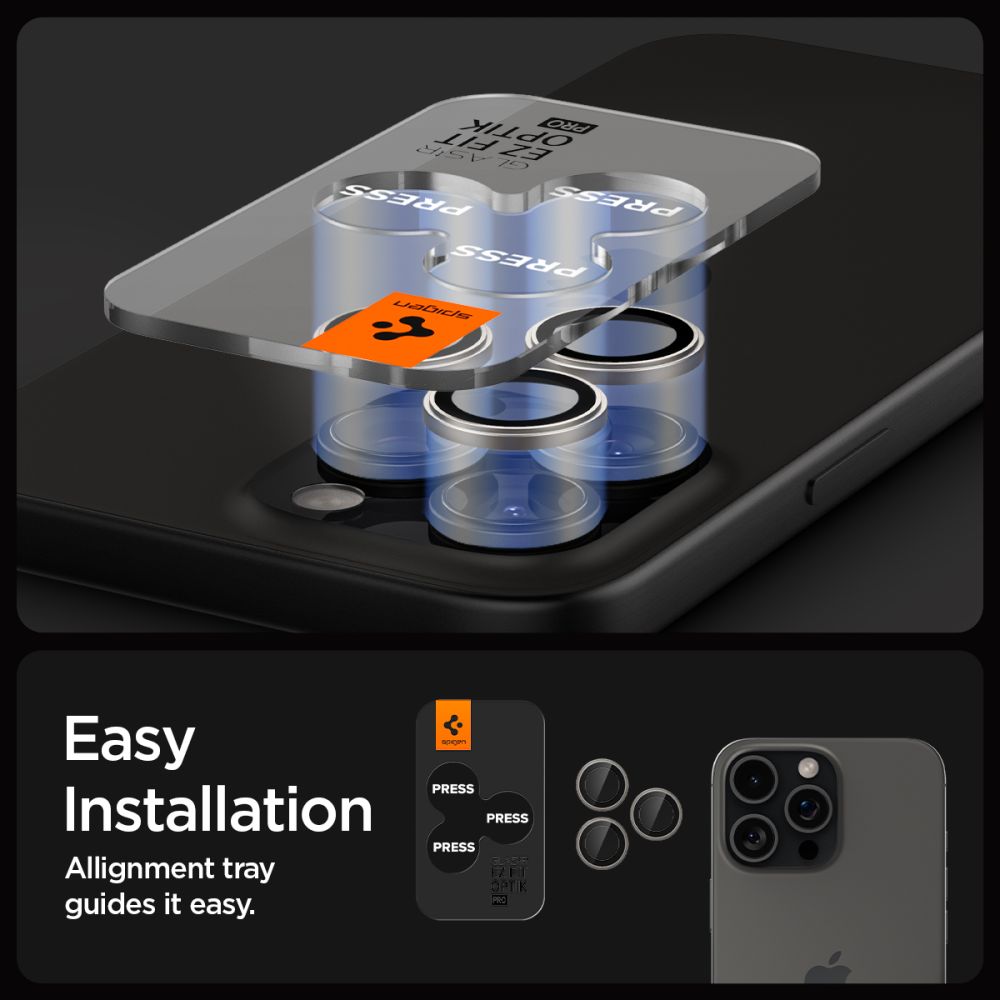 Spigen Optik Pro Glas.tr "Ez Fit" camera protector 2-pack iPhone 14 Pro / Pro Max / 15 Pro / Pro Max / 16 Pro / Pro Max φυσικό τιτάνιο - Image 8