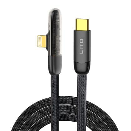 Lito - Καλώδιο δεδομένων (LD11) - Type-C σε Lightning Γρήγορη φόρτιση, Νάιλον πλεγμένο, Χρυσή επένδυση, Σχεδίαση, 1μ - Μαύρο