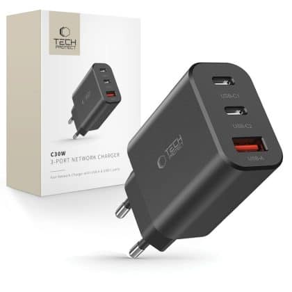 Tech-Protect φορτιστής NC30W 3 θυρών PD30W/QC3.0 μαύρος