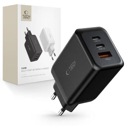 Tech-Protect C65W φορτιστής 3 θυρών PD65W/QC3.0 μαύρος