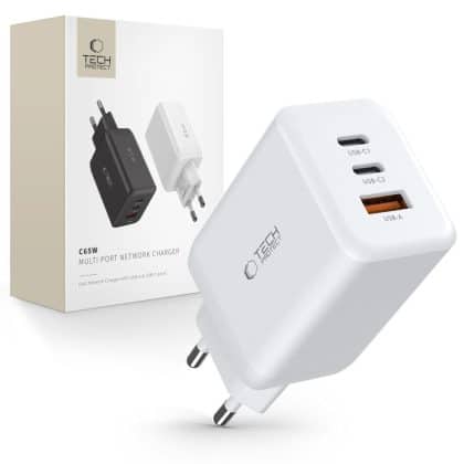 Tech-Protect C65W φορτιστής 3 θυρών PD65W/QC3.0 λευκός