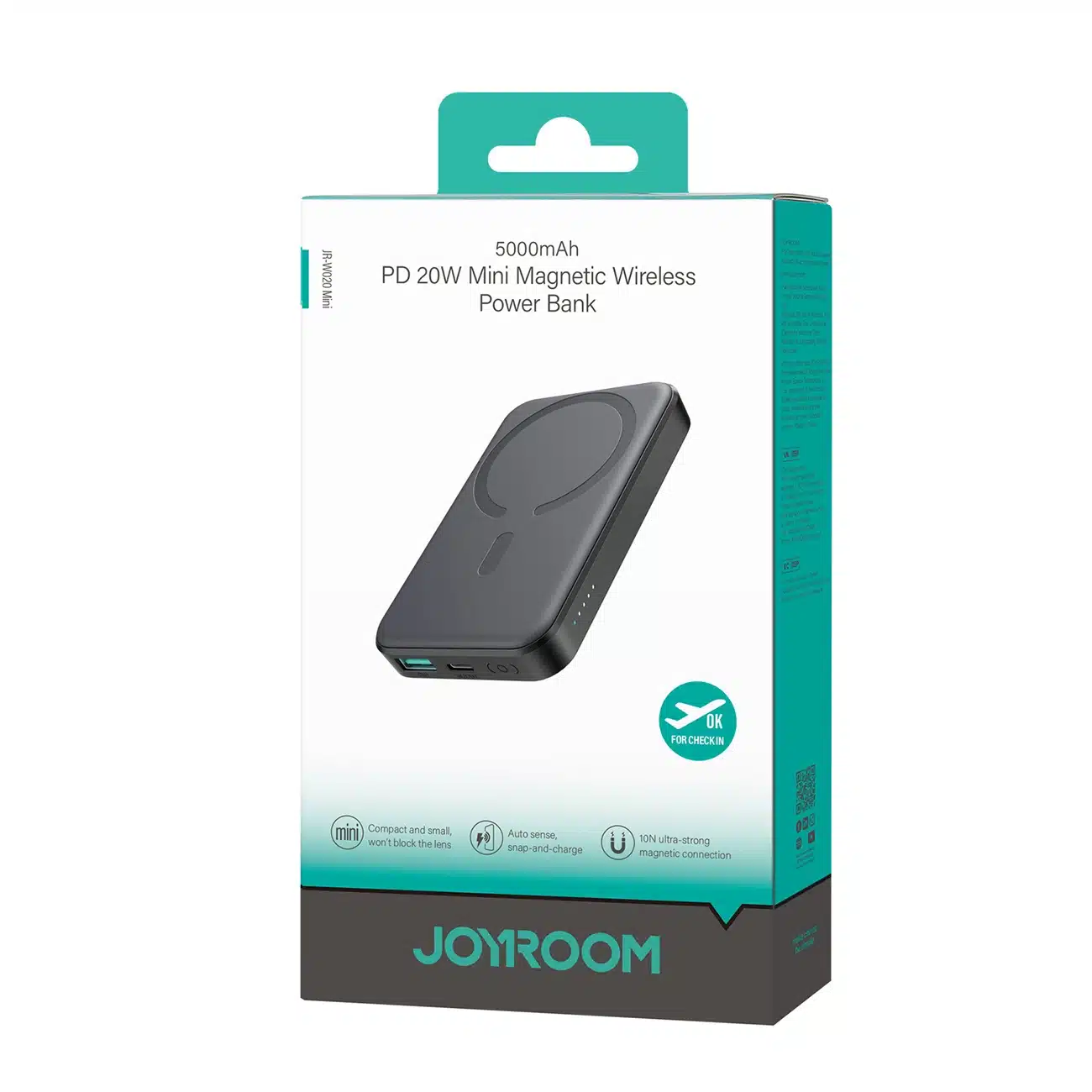 Joyroom Powerbank JR-W020 Mini 5000mAh USB-A USB-C επαγωγικό 20W - μαύρο + καλώδιο USB-C / USB-C - Image 7