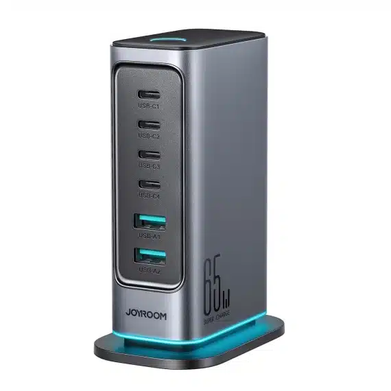 Joyroom JR-TCM02 φορτιστής GaN 65W ΕΕ 4x USB-C 2x USB-A - σκούρο γκρι