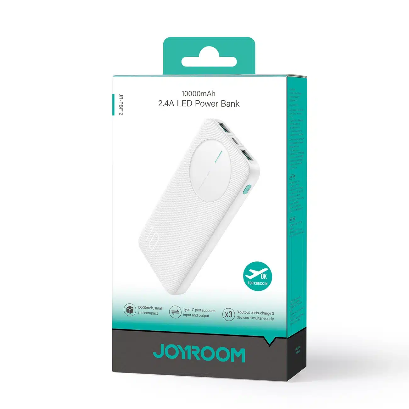 Joyroom Powerbank JR-PBF12 10000mAh 2.4A 2x USB-A 1x USB-C - λευκό - Image 7
