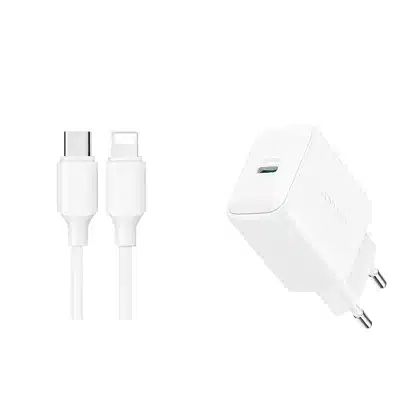 Joyroom JR-TCF20 φορτιστής USB-C PD 20W - λευκός + καλώδιο USB-C / Lightning 1m