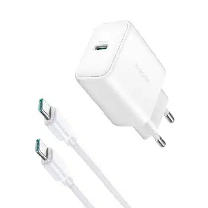 Joyroom JR-TCF24 φορτιστής δικτύου USB-C PD 30W QC SFC - λευκός + 1μ καλώδιο USB-C