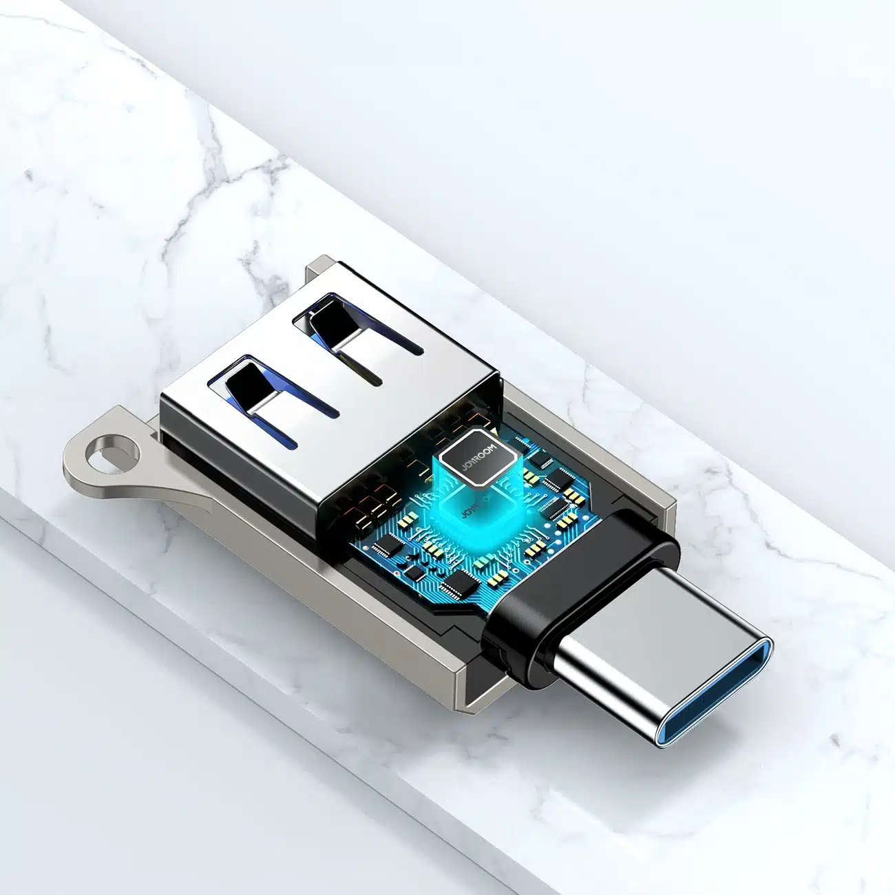 Joyroom προσαρμογέας USB-C (αρσενικό) / USB-A (θηλυκό) με θηλιά λαιμού - Ασημί - Image 3