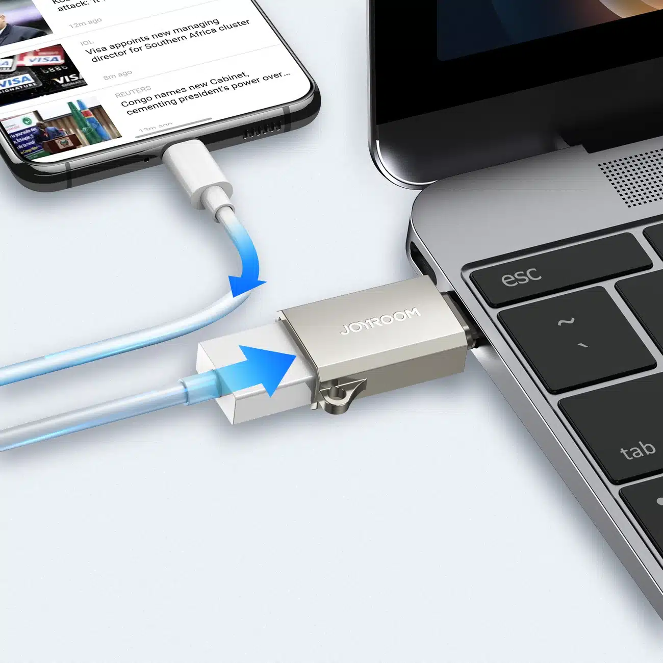 Joyroom προσαρμογέας USB-C (αρσενικό) / USB-A (θηλυκό) με θηλιά λαιμού - Ασημί - Image 4