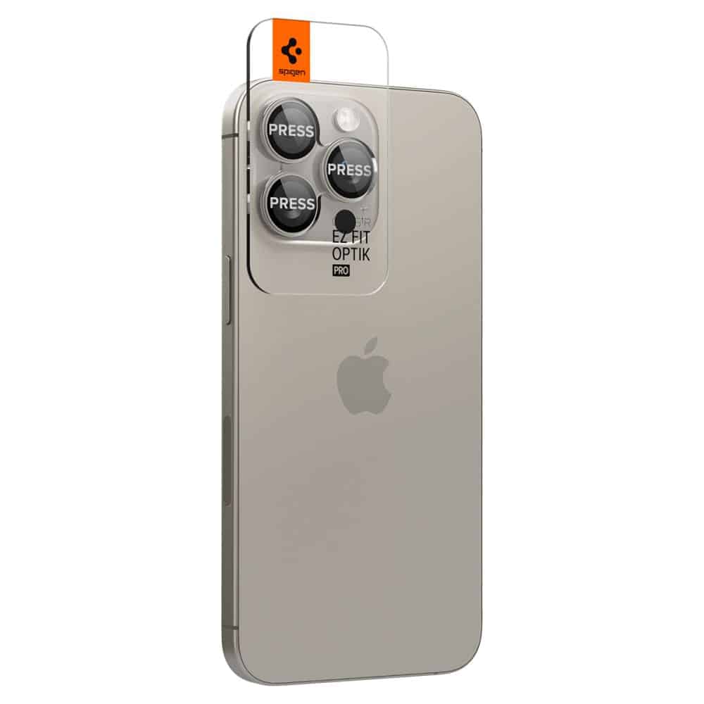 Spigen Optik Pro Glas.tr "Ez Fit" camera protector 2-pack iPhone 14 Pro / Pro Max / 15 Pro / Pro Max / 16 Pro / Pro Max φυσικό τιτάνιο - Image 2