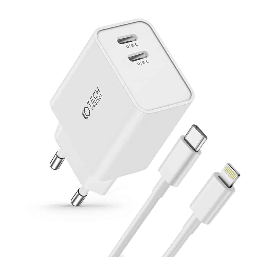 Tech-Protect C35W φορτιστής 2 θυρών PD35W + καλώδιο Lightning λευκό - Image 2