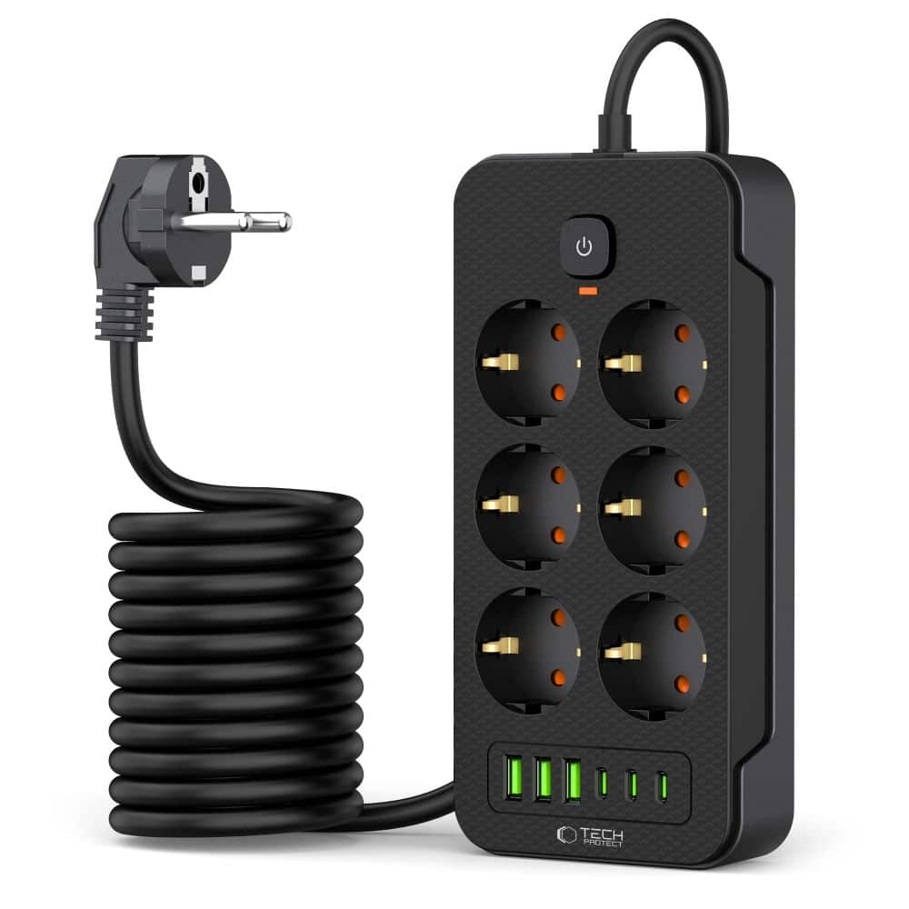 Tech-Protect πολύπριζο PC6X6 με 3 USB & 3 TYPE-C & 6 υποδοχές 200CM μαύρο - Image 2