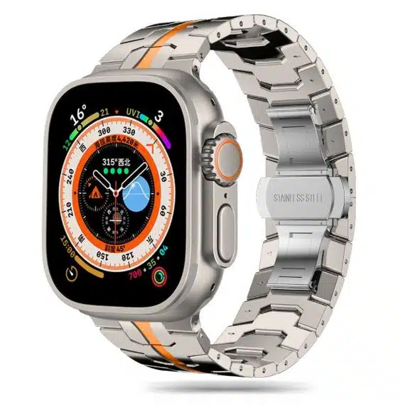 Tech-Protect Stainless Line Apple Watch 6 / 7 / 8 / 9 / 10 / SE / Ultra 1 / 2 (44 / 45 / 46 / 49 mm) τιτάνιο/πορτοκαλί