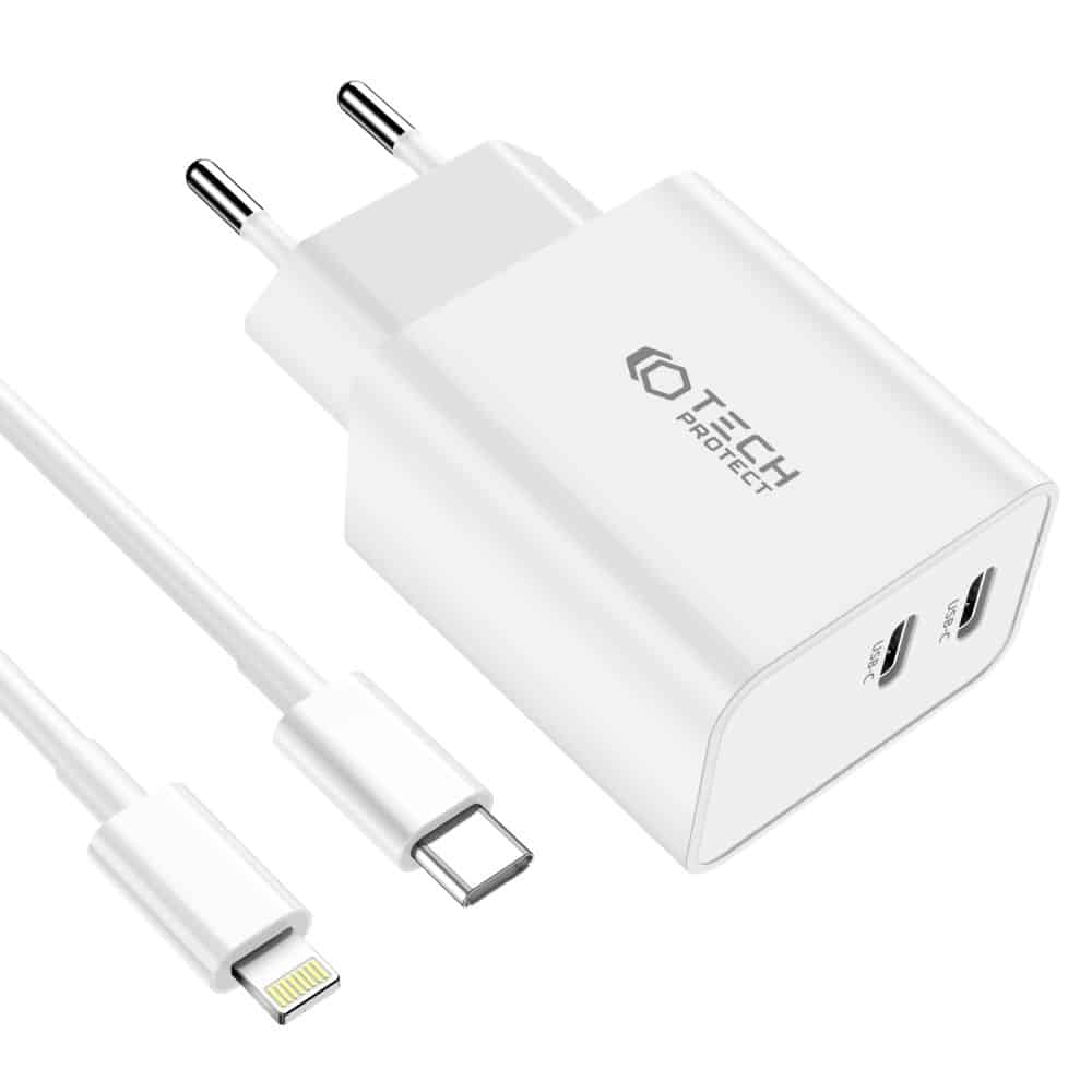 Tech-Protect C35W φορτιστής 2 θυρών PD35W + καλώδιο Lightning λευκό - Image 3