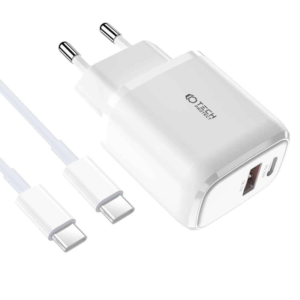 Tech-Protect φορτιστής 2 θυρών C20W PD20W/QC3.0 + καλώδιο Type-C λευκό - Image 2