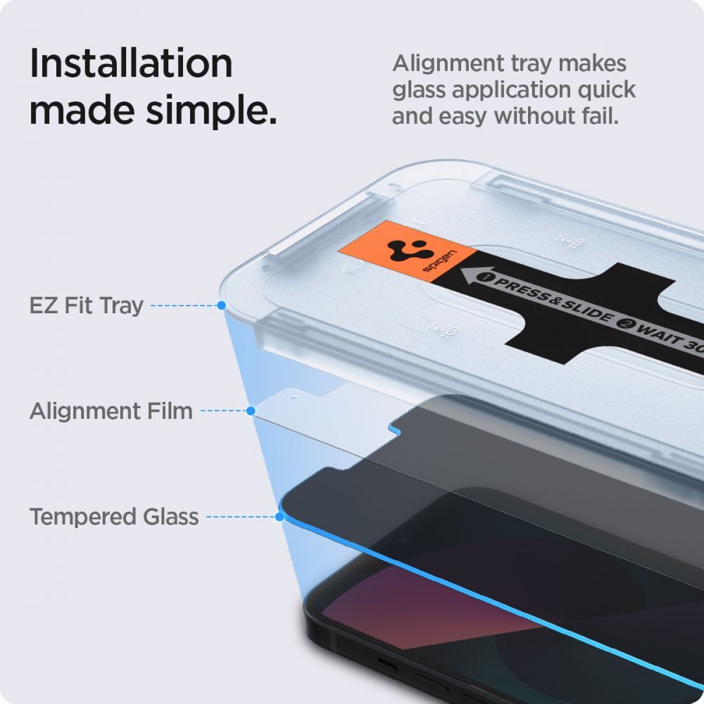 Spigen γυαλί προστασίας Glas.TR "EZ Fit" 2-pack για iPhone 13 Pro Max ιδιωτικότητα - Image 3