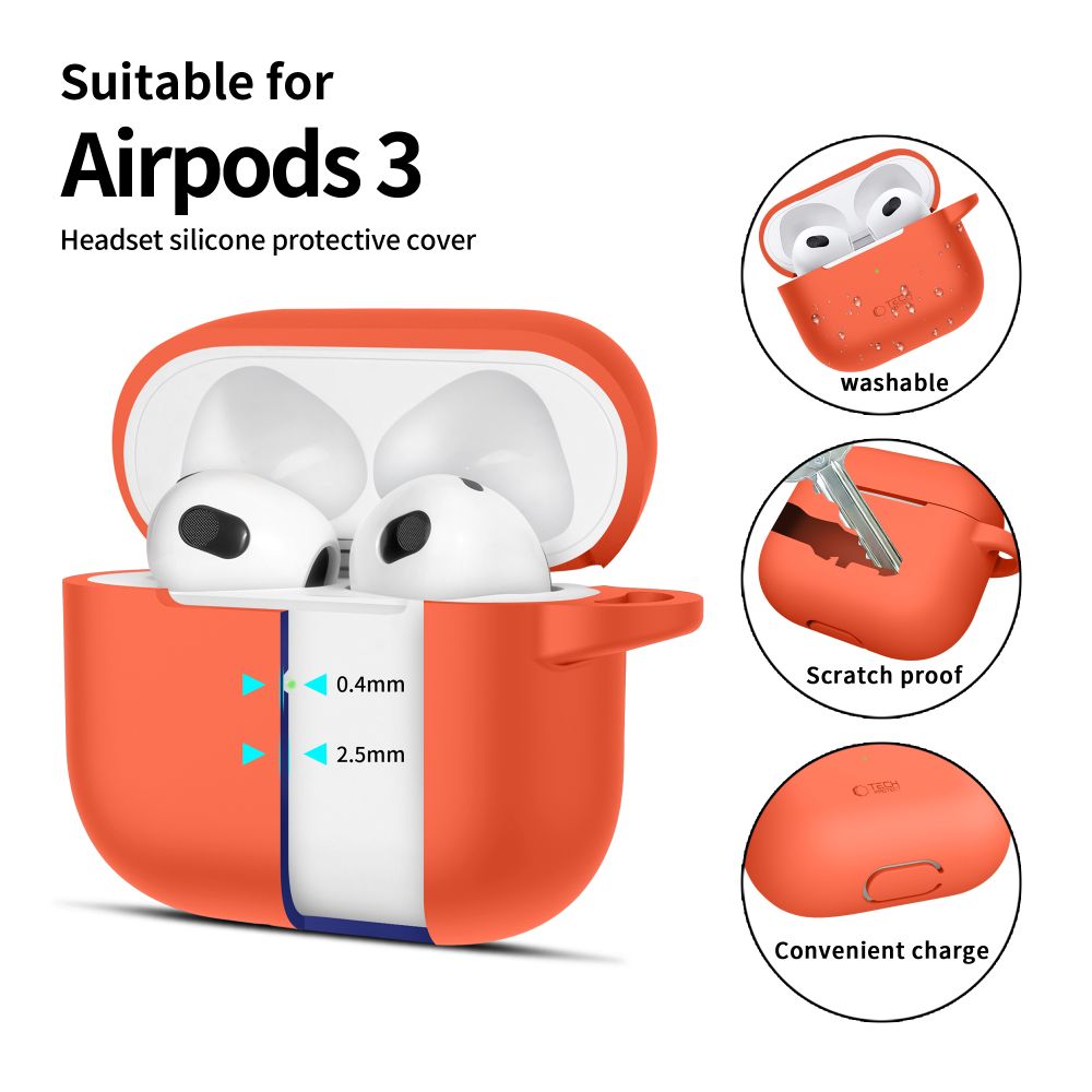 Tech-Protect σιλικόνη γάντζος Apple AirPods 3 νεον πορτοκαλί - Image 2