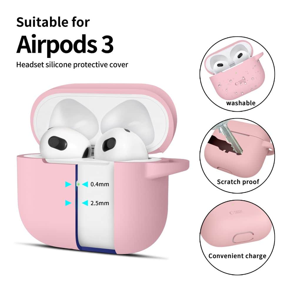 Tech-Protect σιλικόνη γάντζος Apple AirPods 3 σκόνη ροζ - Image 2