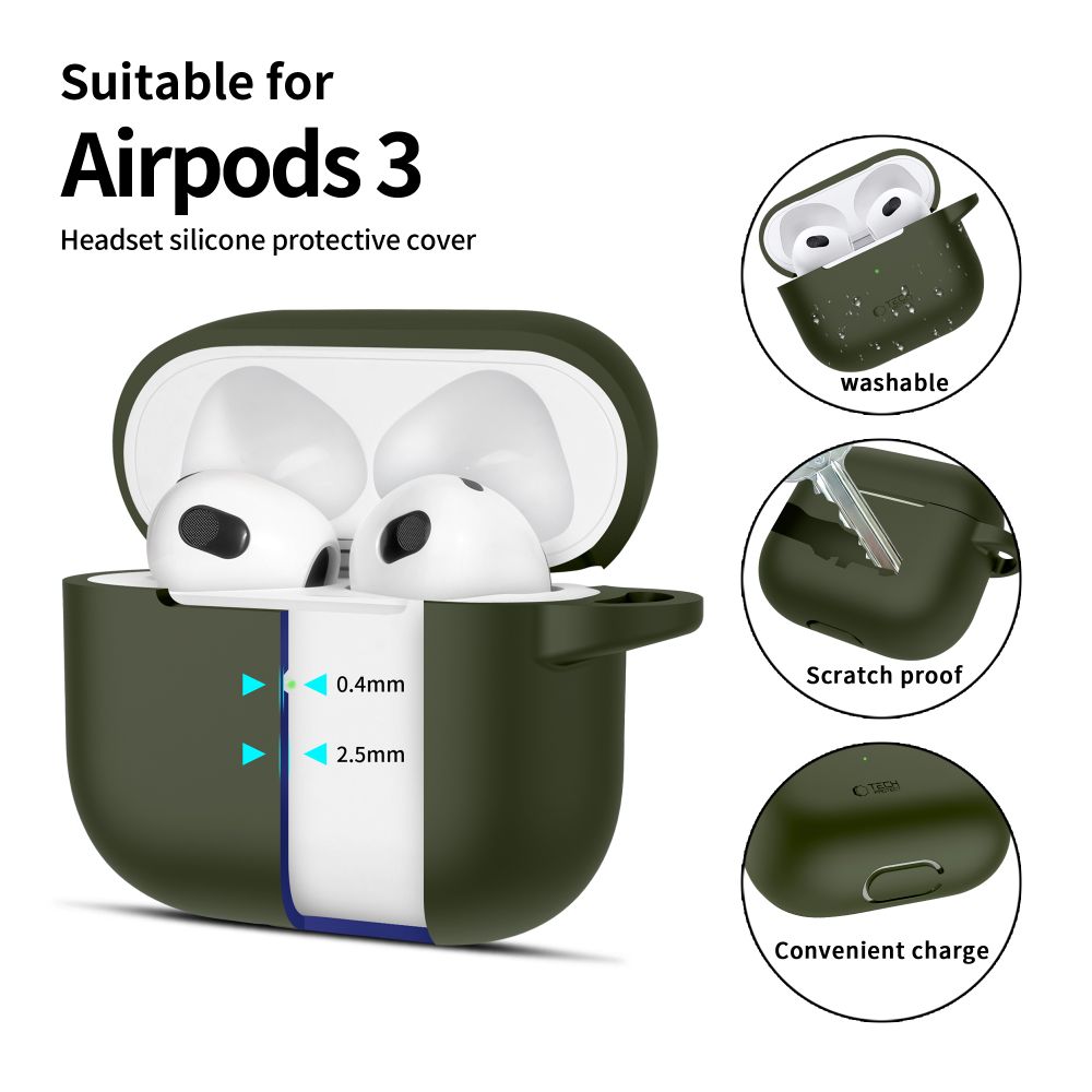 Tech-Protect σιλικόνη γάντζος Apple AirPods 3 ελαιόλαδο πράσινο - Image 2