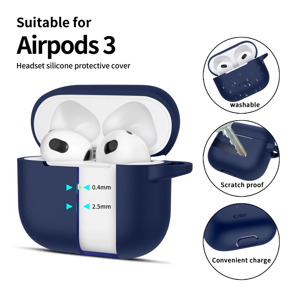 Tech-Protect σιλικόνη γάντζος Apple AirPods 3 ναυτικό μπλε - Image 2
