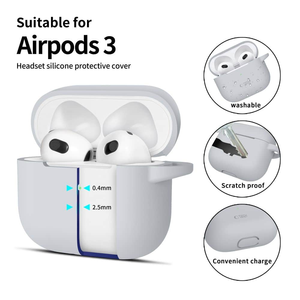 Tech-Protect σιλικόνη γάντζος Apple AirPods 3 γκρι κηρός - Image 2