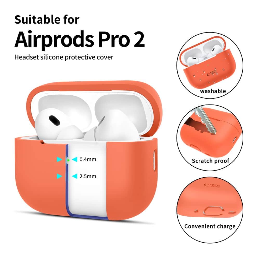 Tech-Protect σιλικόνη Apple AirPods Pro 1 / 2 νεον πορτοκαλί - Image 2