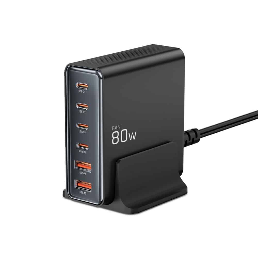 Tech-Protect φορτιστής επιτραπέζιος DC80W-GAN 6 θυρών PD80W/QC3.0 μαύρος - Image 2