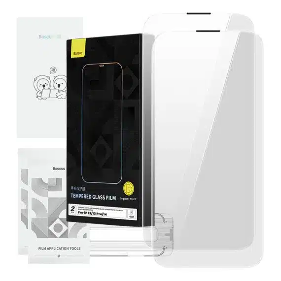 Baseus tempered glass screen protector with dust filter for iPhone 13/13 Pro/14 (transparent)