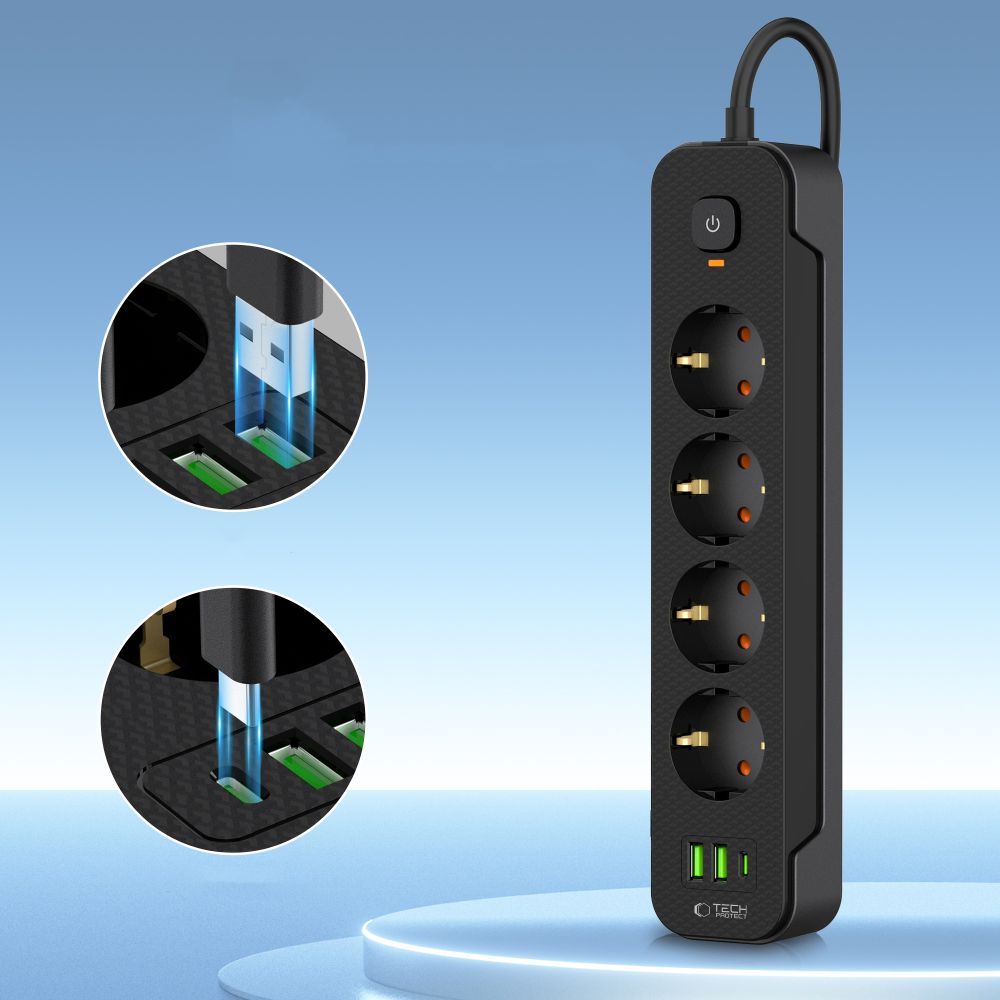Tech-Protect Πρίζα PCL4X3 με 2 USB & 1 Type-C & 4 πρίζες 200CM μαύρη - Image 3