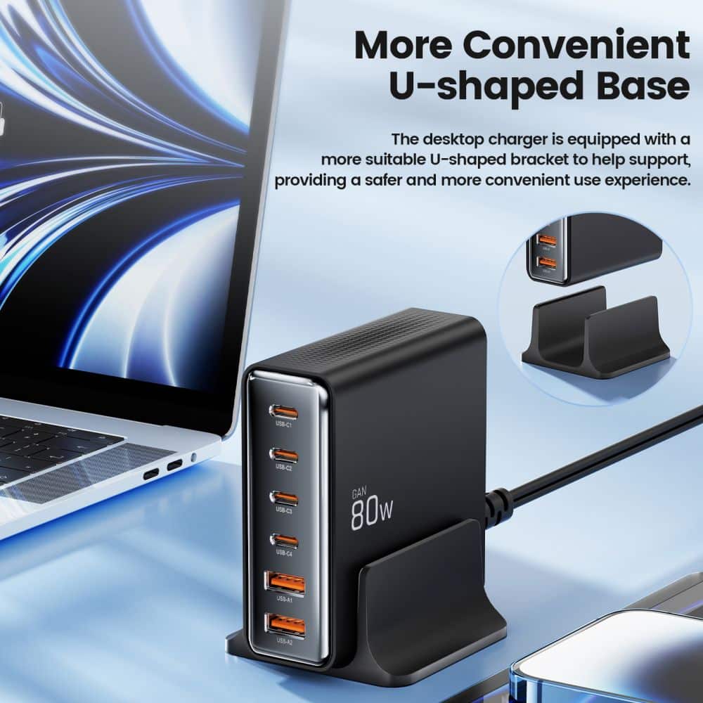 Tech-Protect φορτιστής επιτραπέζιος DC80W-GAN 6 θυρών PD80W/QC3.0 μαύρος - Image 4